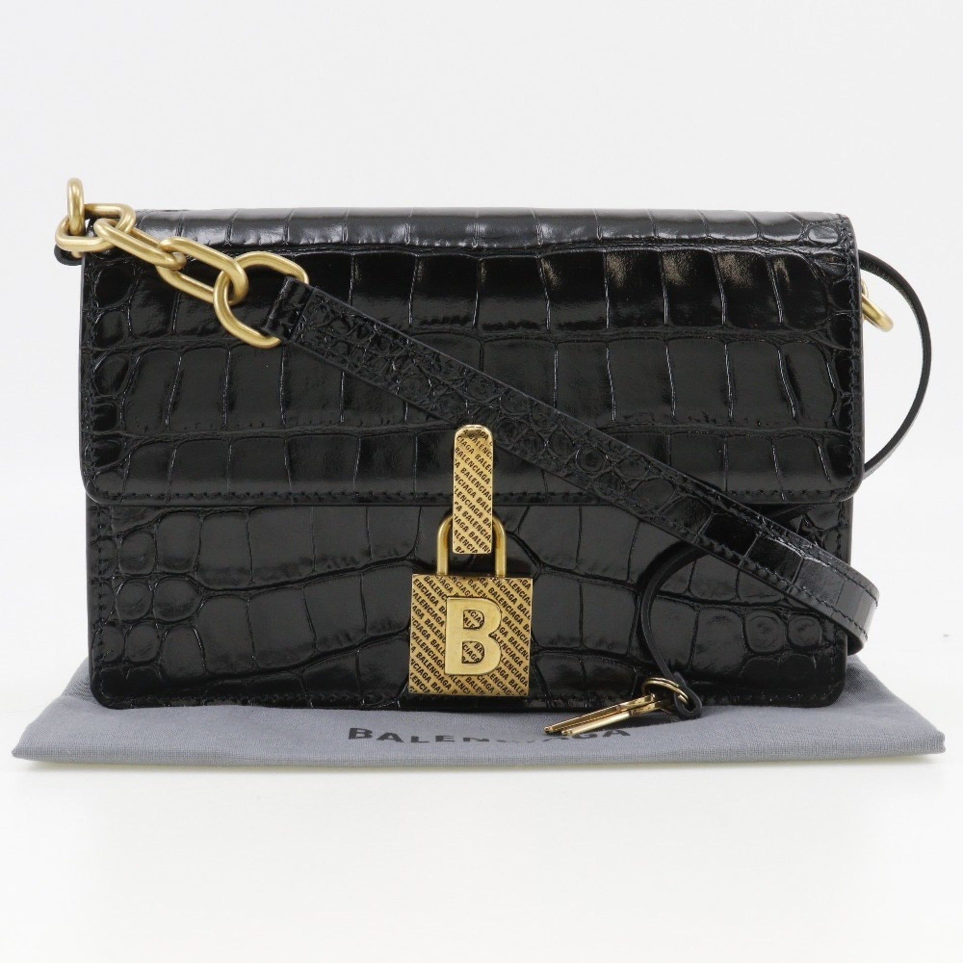 Balenciaga B, Black, Leather, clutch