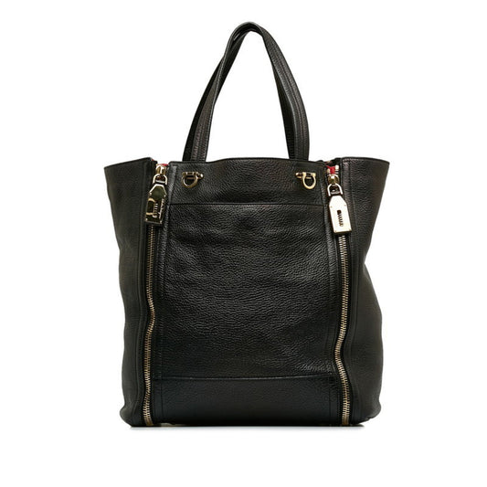 Salvatore Ferragamo Gancio, Black, Leather, tote