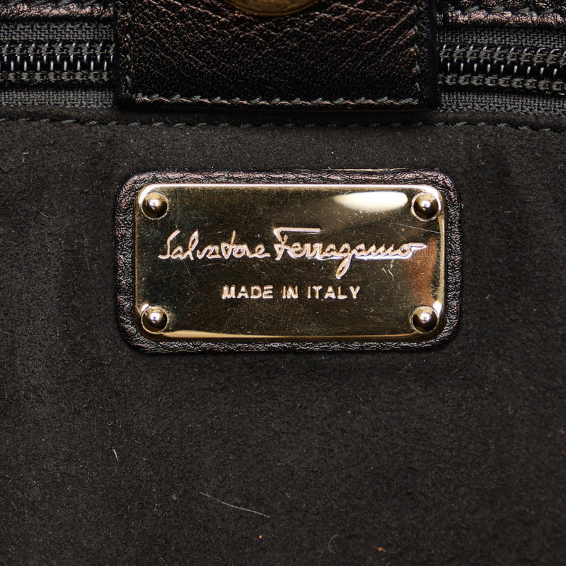 Salvatore Ferragamo Gancio, Black, Leather, tote