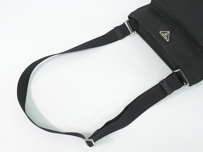 Prada Front Pocket Messenger Quilted Tessuto, Black, Nylon, Shoulder Bag