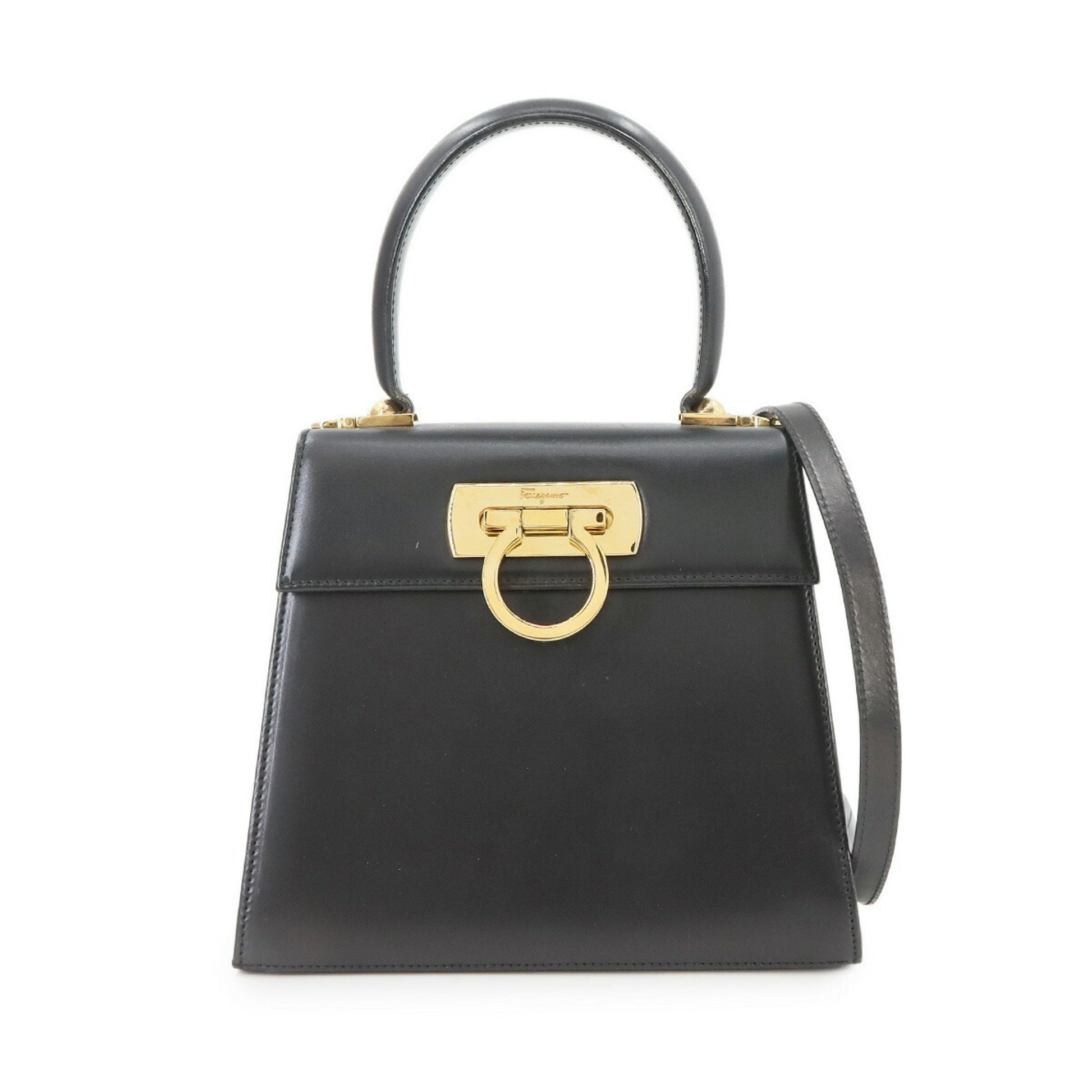 Salvatore Ferragamo Gancini, Black, Leather, handbag