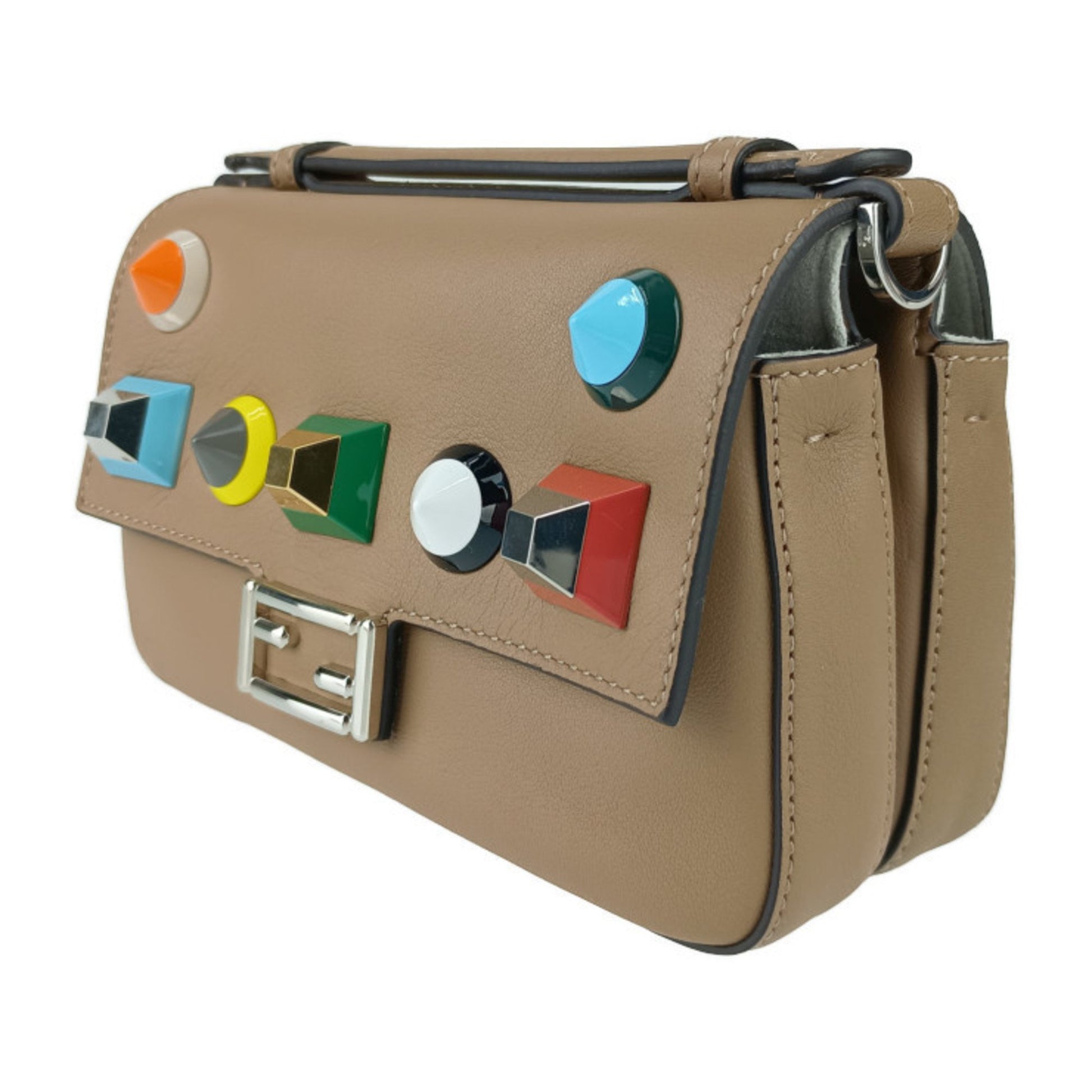 Fendi Chain Baguette Charm Bag Leather, Beige, Leather, Handbag