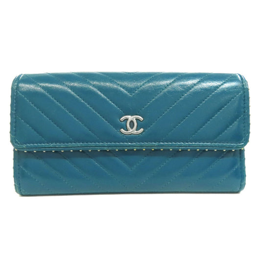 Chanel V-Stich, Blue, Leather, wallet