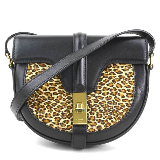 Céline Besace, Black, Leather, shoulder