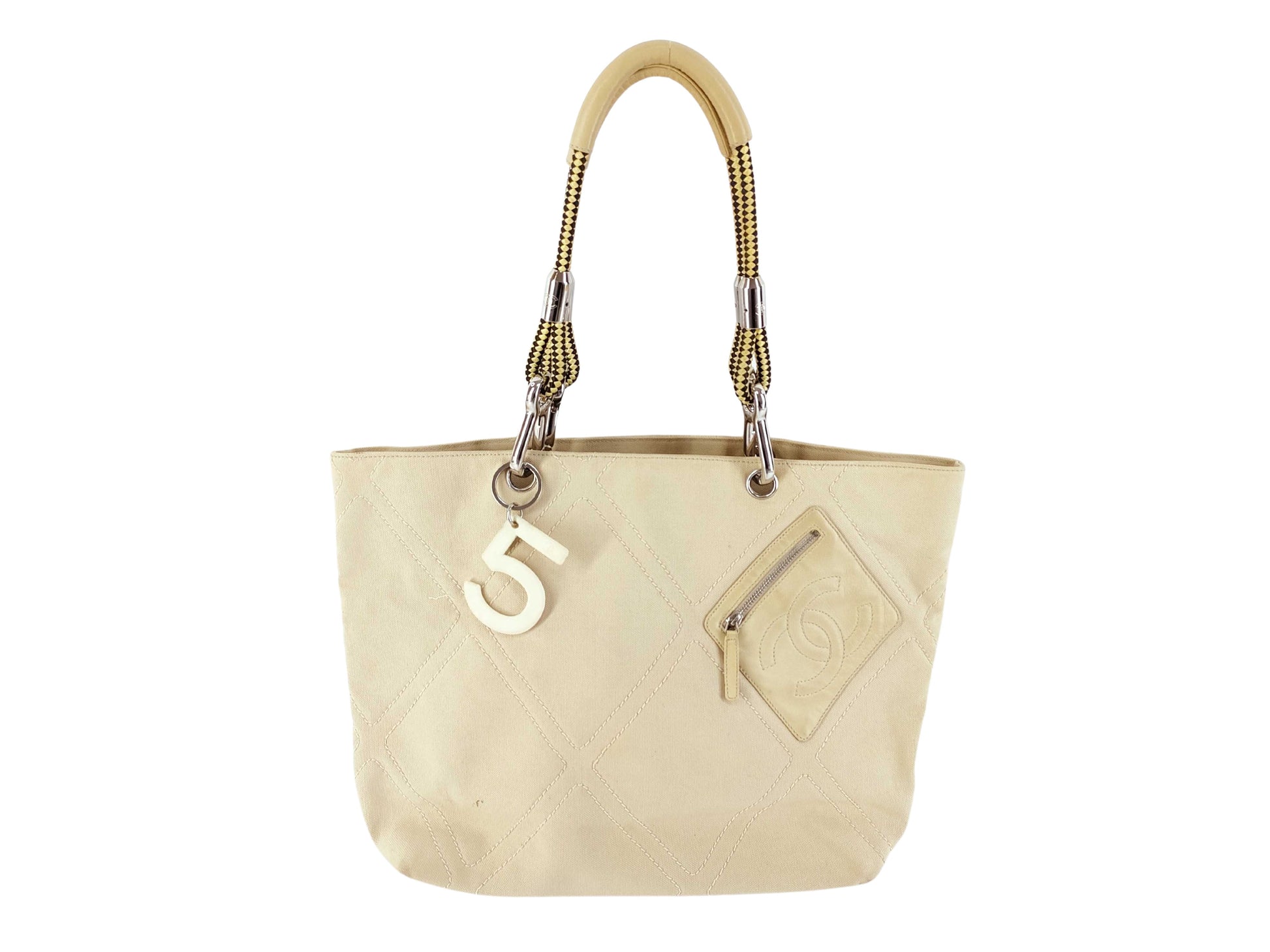Chanel Shopper Tote Canvas, Brown, Canvas, Handbag