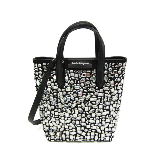 Salvatore Ferragamo Crystal, Black, Leather, tote