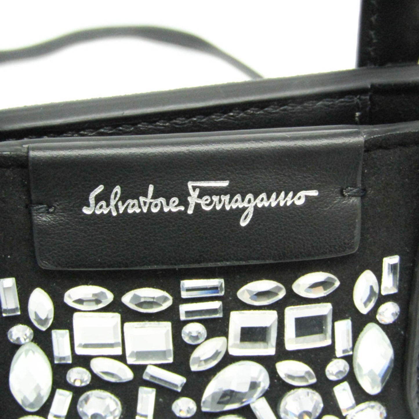 Salvatore Ferragamo Crystal, Black, Leather, tote