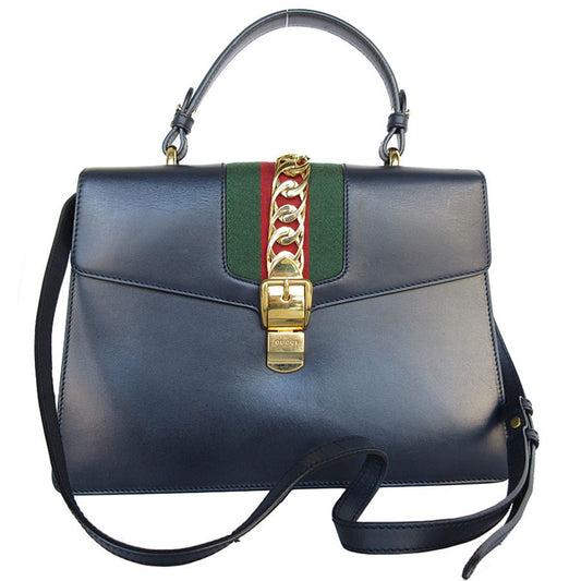 Gucci Sylvie, Navy, Leather, handbag