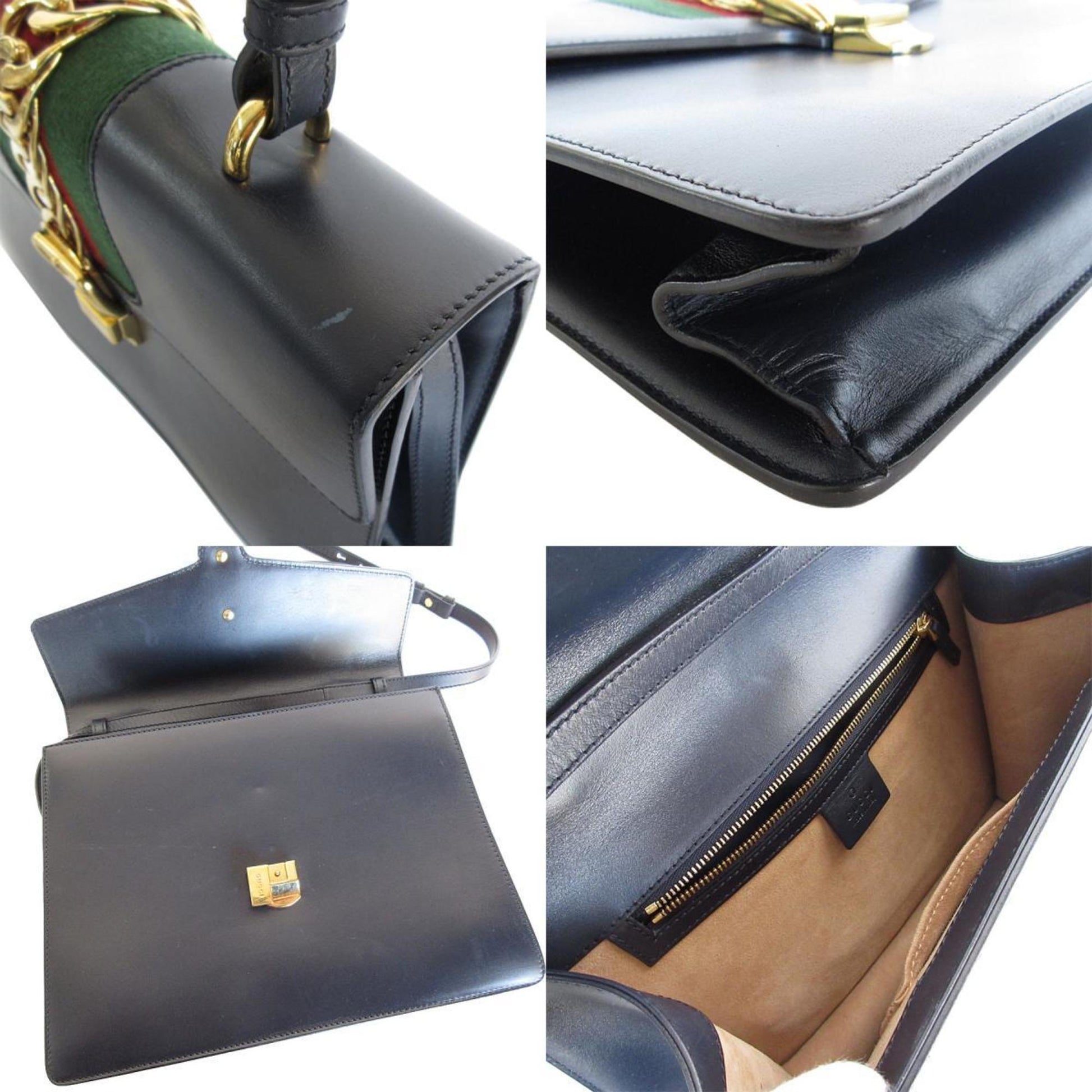 Gucci Sylvie, Navy, Leather, handbag