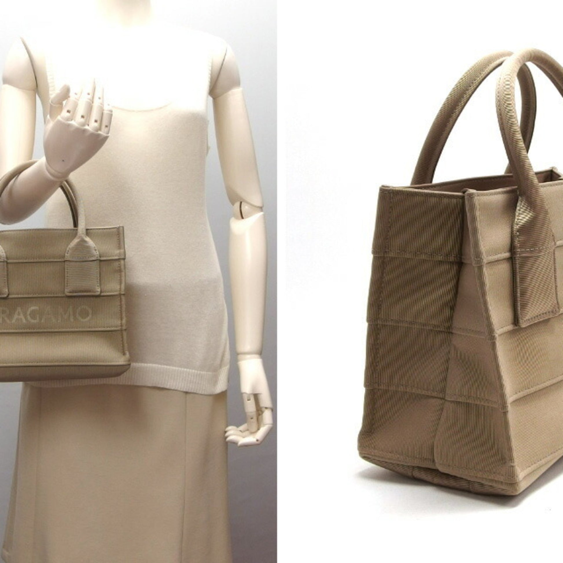 Salvatore Ferragamo, Beige, Canvas, tote