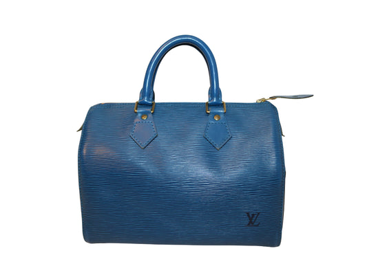 Louis Vuitton Speedy 25, Blue, Leather, handbag