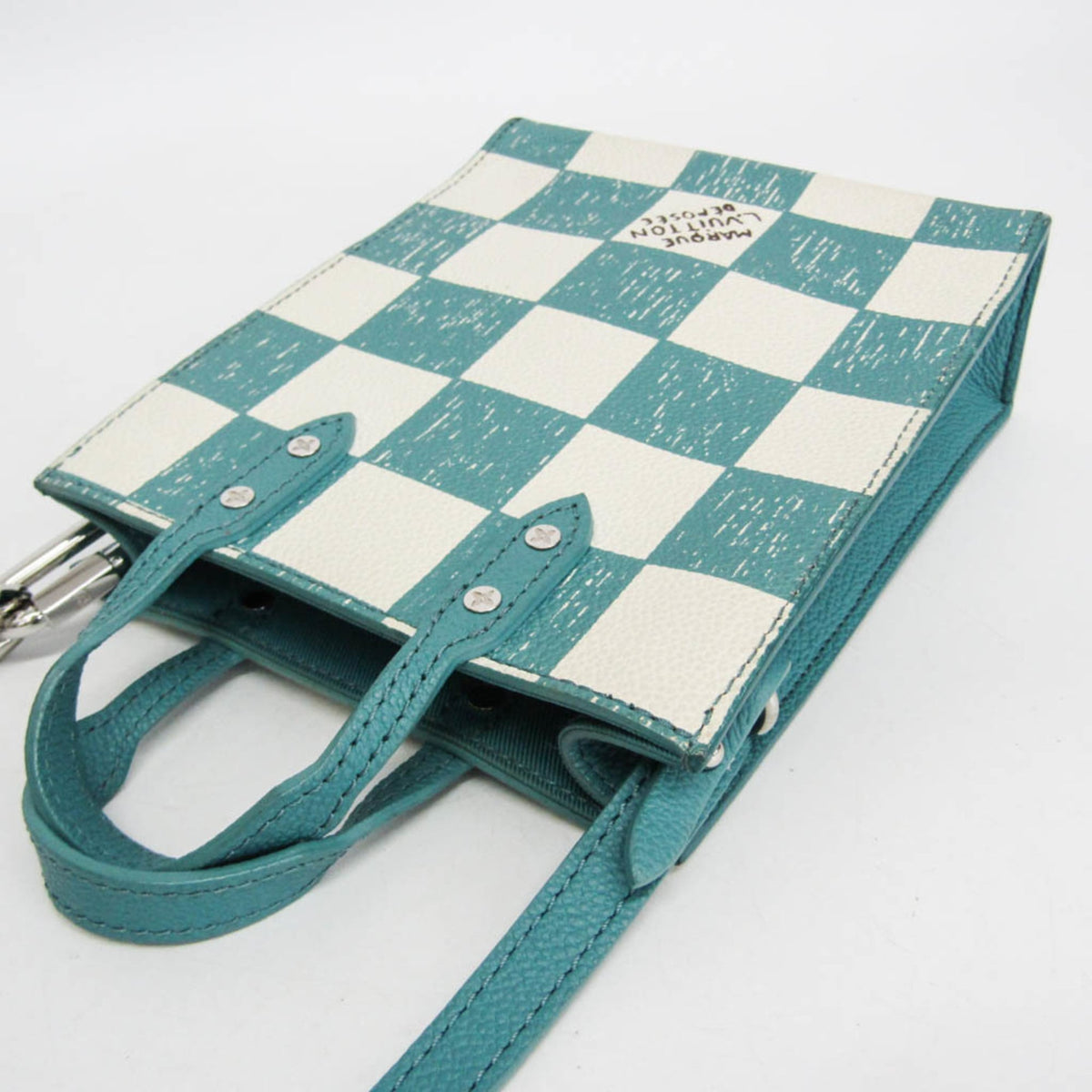 Louis Vuitton Sac Plat Limited Edition Marque Deposee Damier Giant, Turquoise, Canvas, Handbag