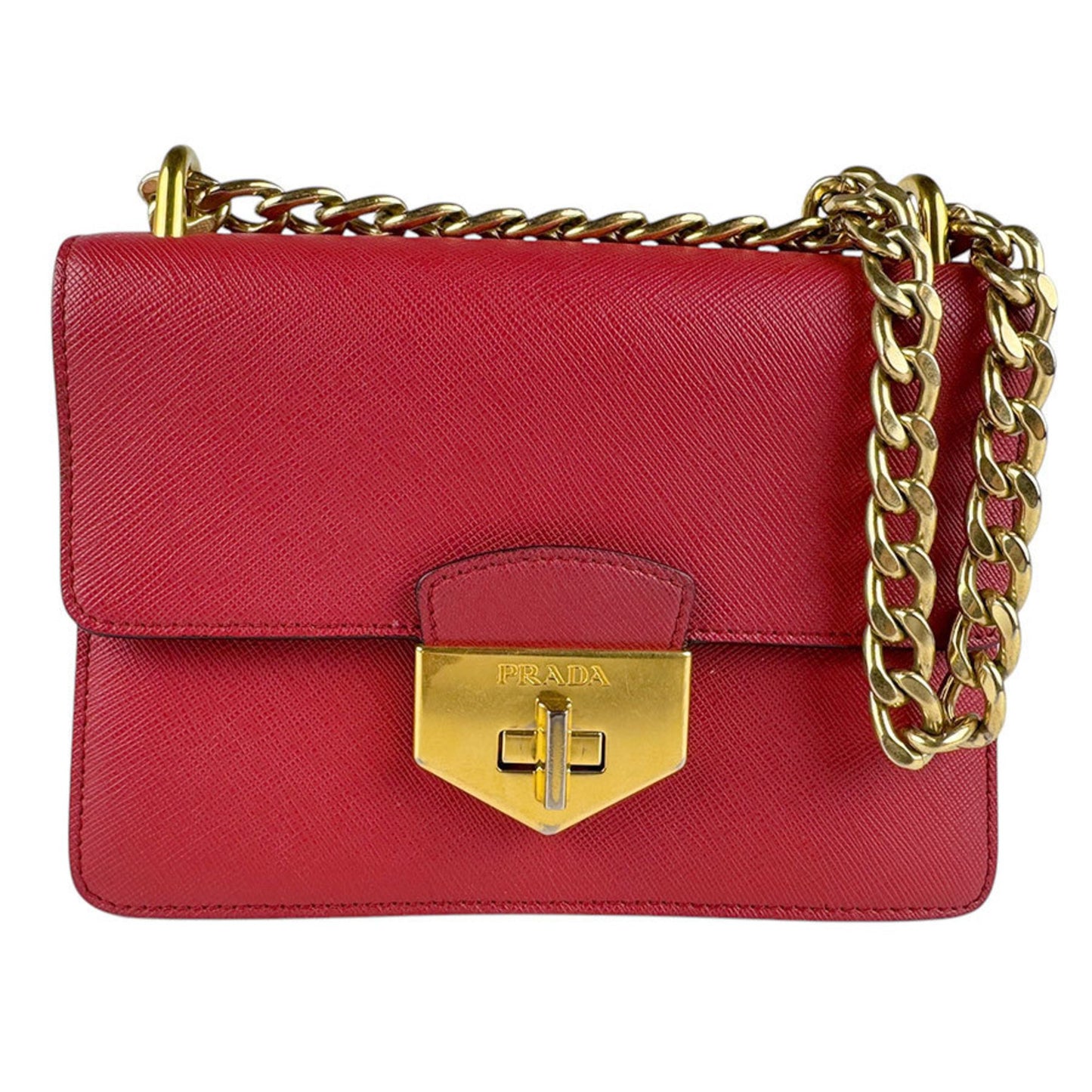 Prada Turnlock, Red, Leather, shoulder