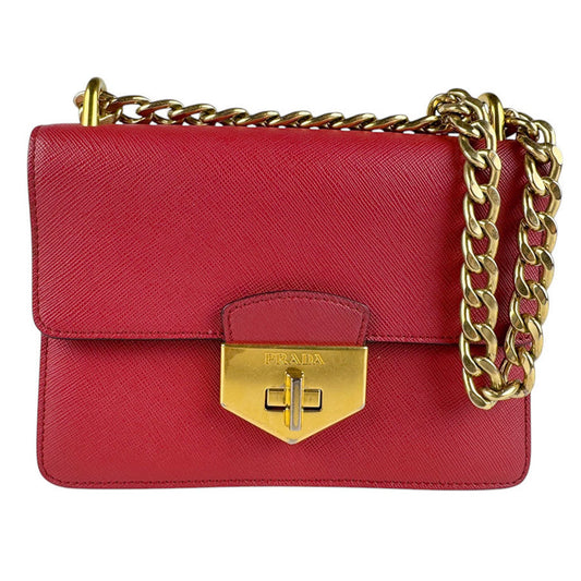 Prada Turnlock, Red, Leather, shoulder