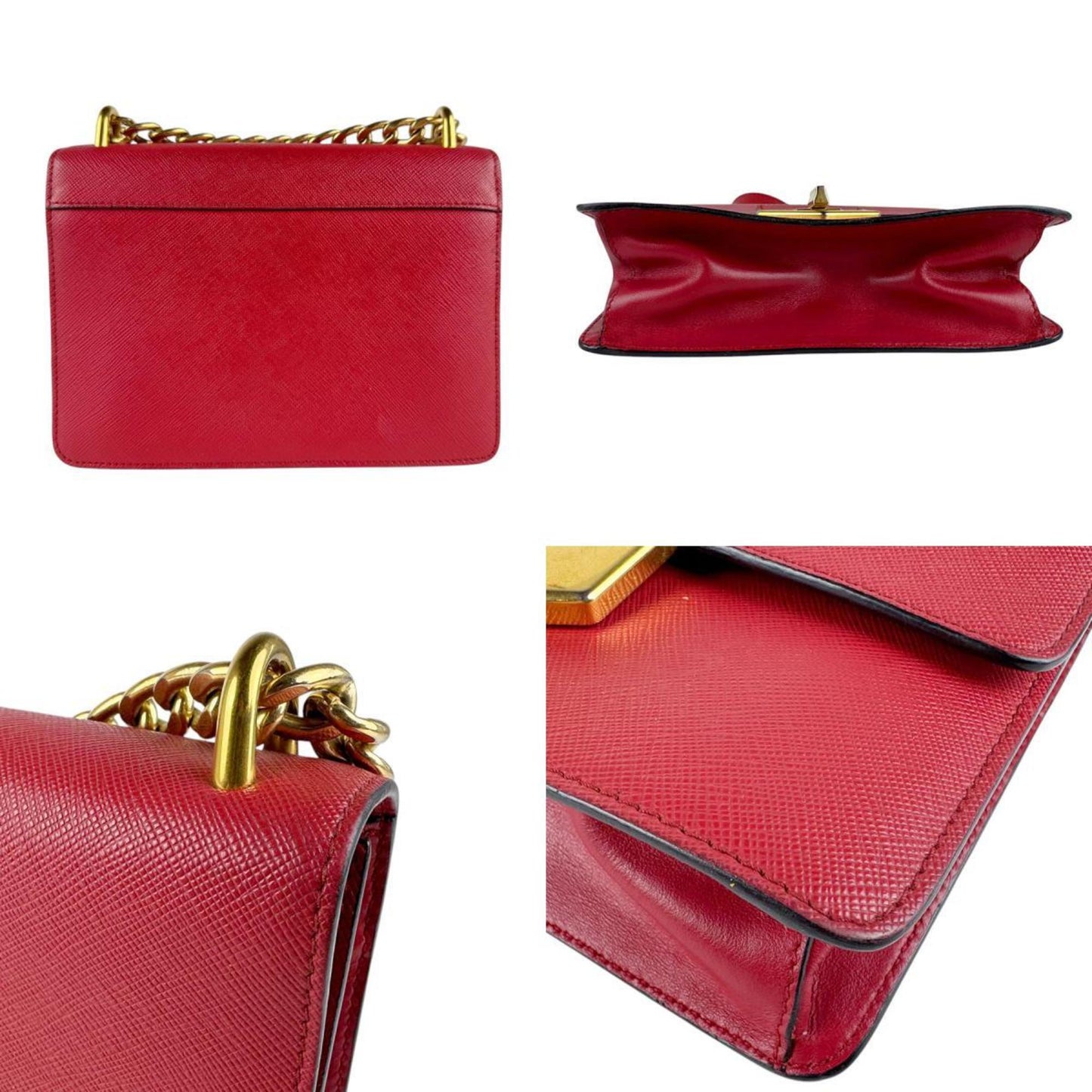 Prada Turnlock, Red, Leather, shoulder