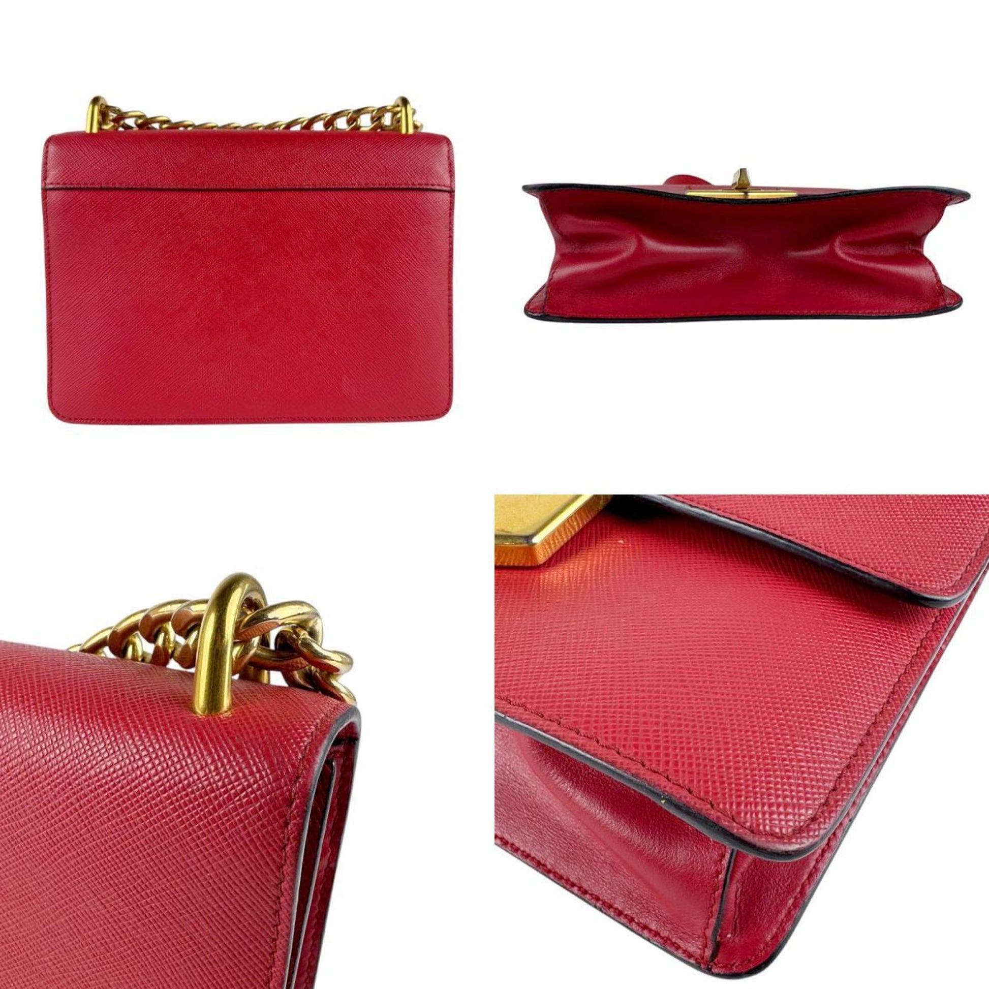 Prada Turnlock, Red, Leather, shoulder