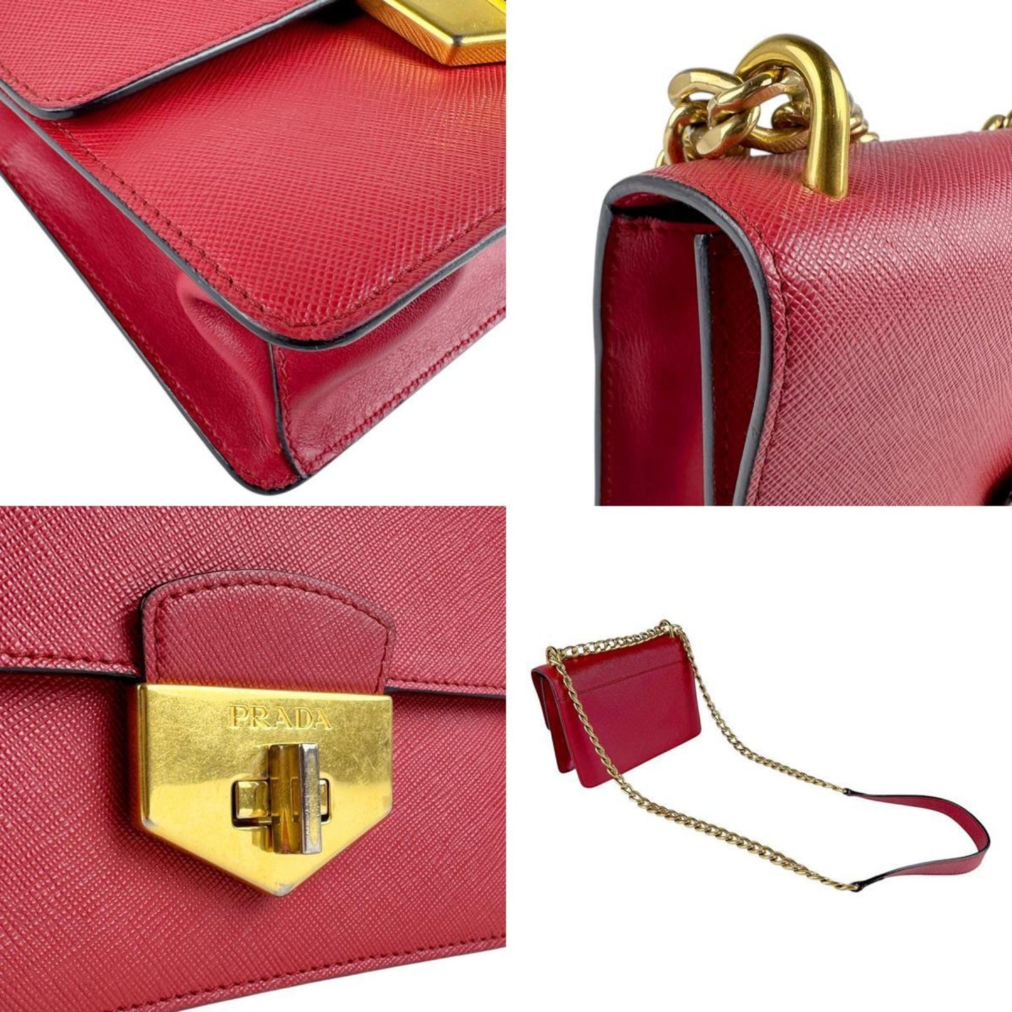 Prada Turnlock, Red, Leather, shoulder