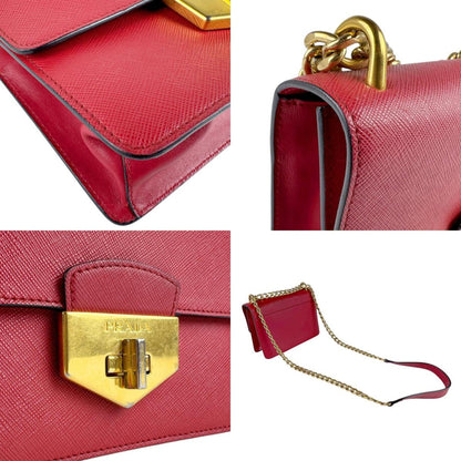 Prada Turnlock, Red, Leather, shoulder