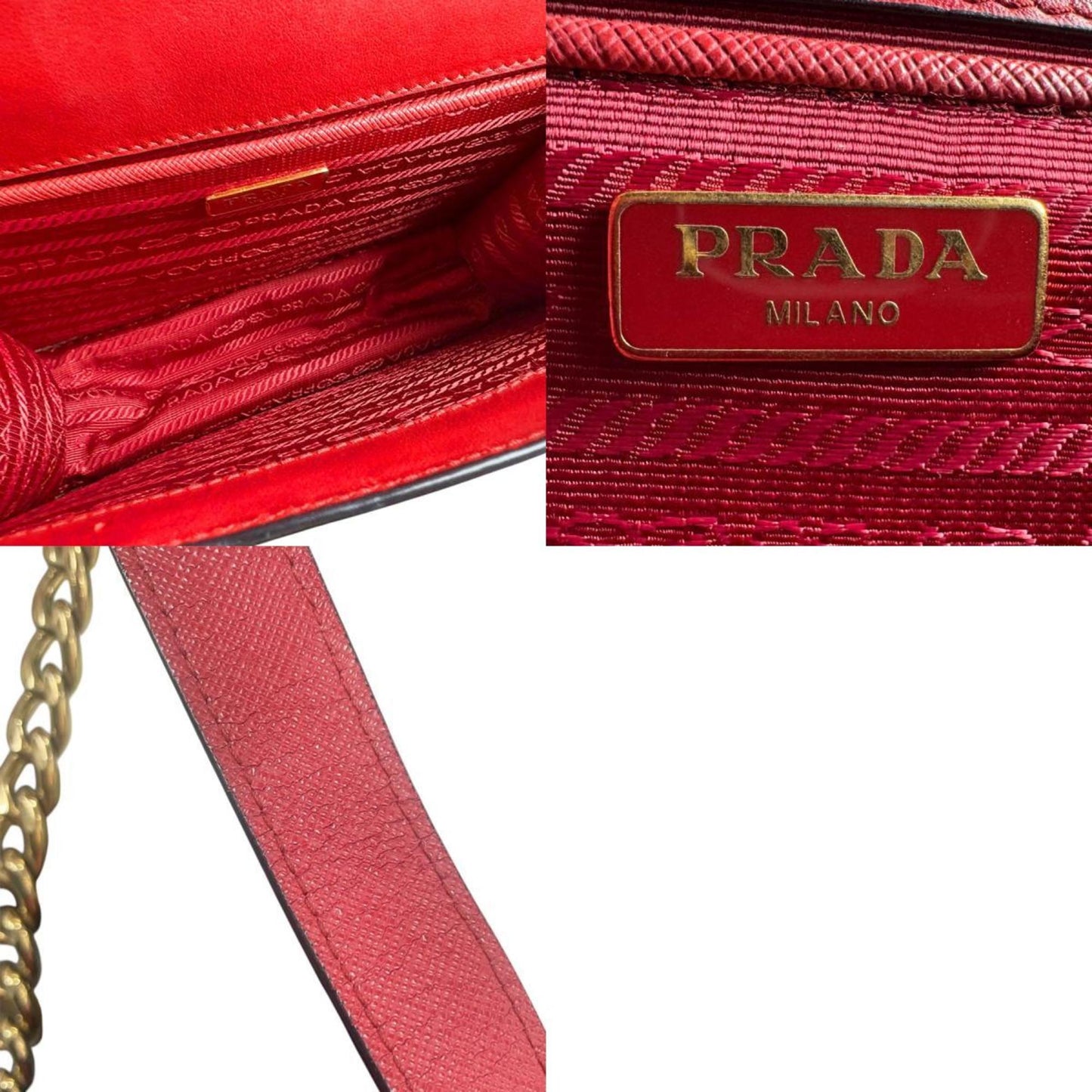 Prada Turnlock, Red, Leather, shoulder