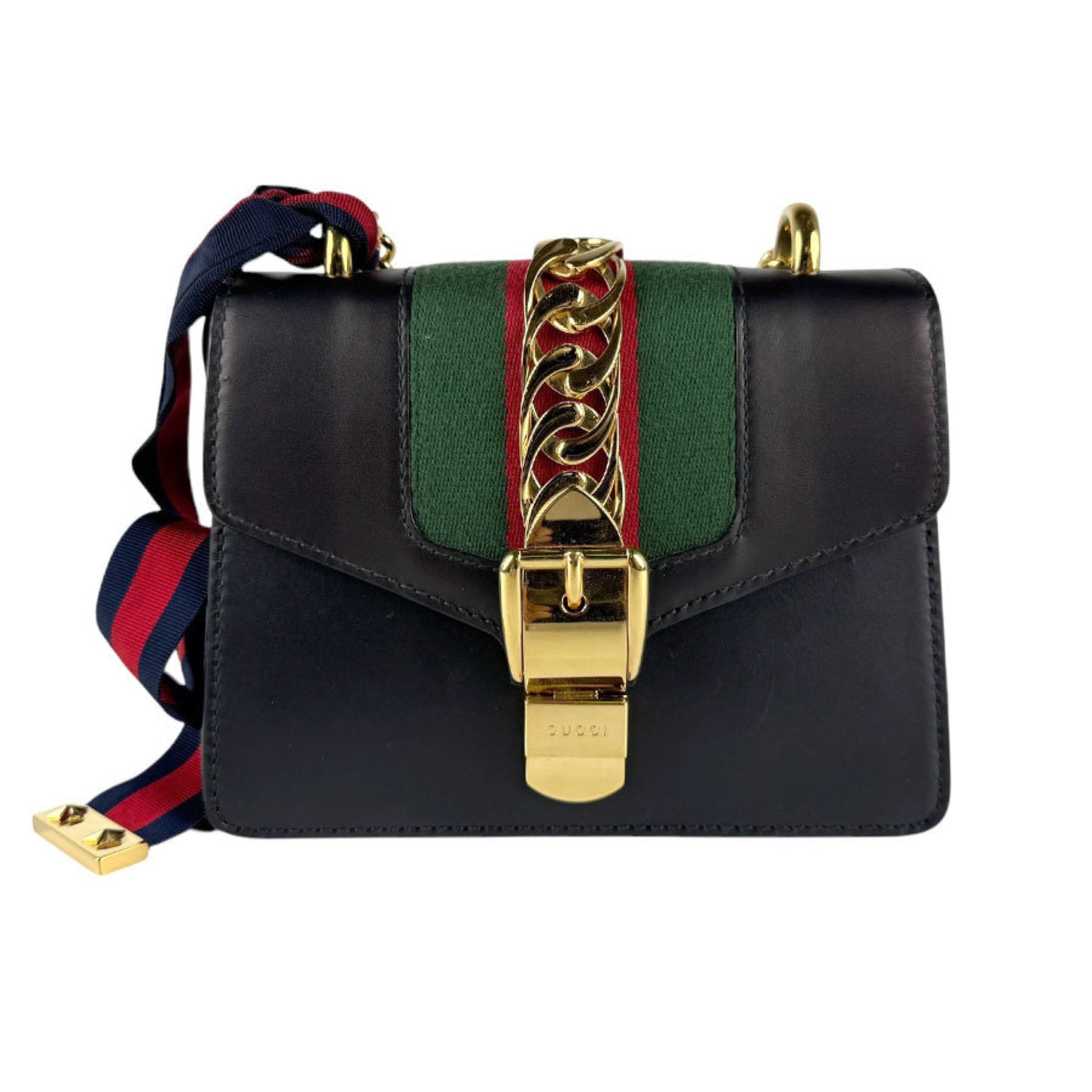 Gucci Sylvie, Black, Leather, shoulder