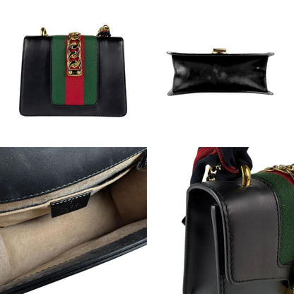Gucci Sylvie, Black, Leather, shoulder