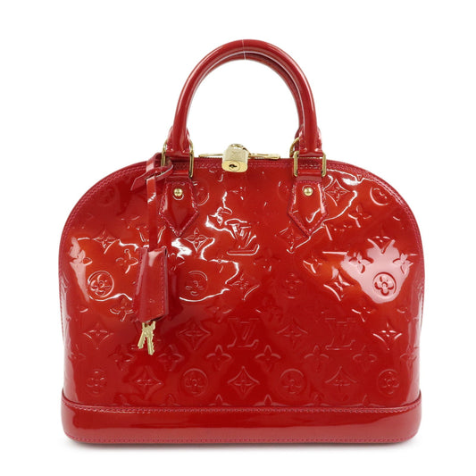 Louis Vuitton Alma Monogram Vernis, Red, Patent Leather, Handbag