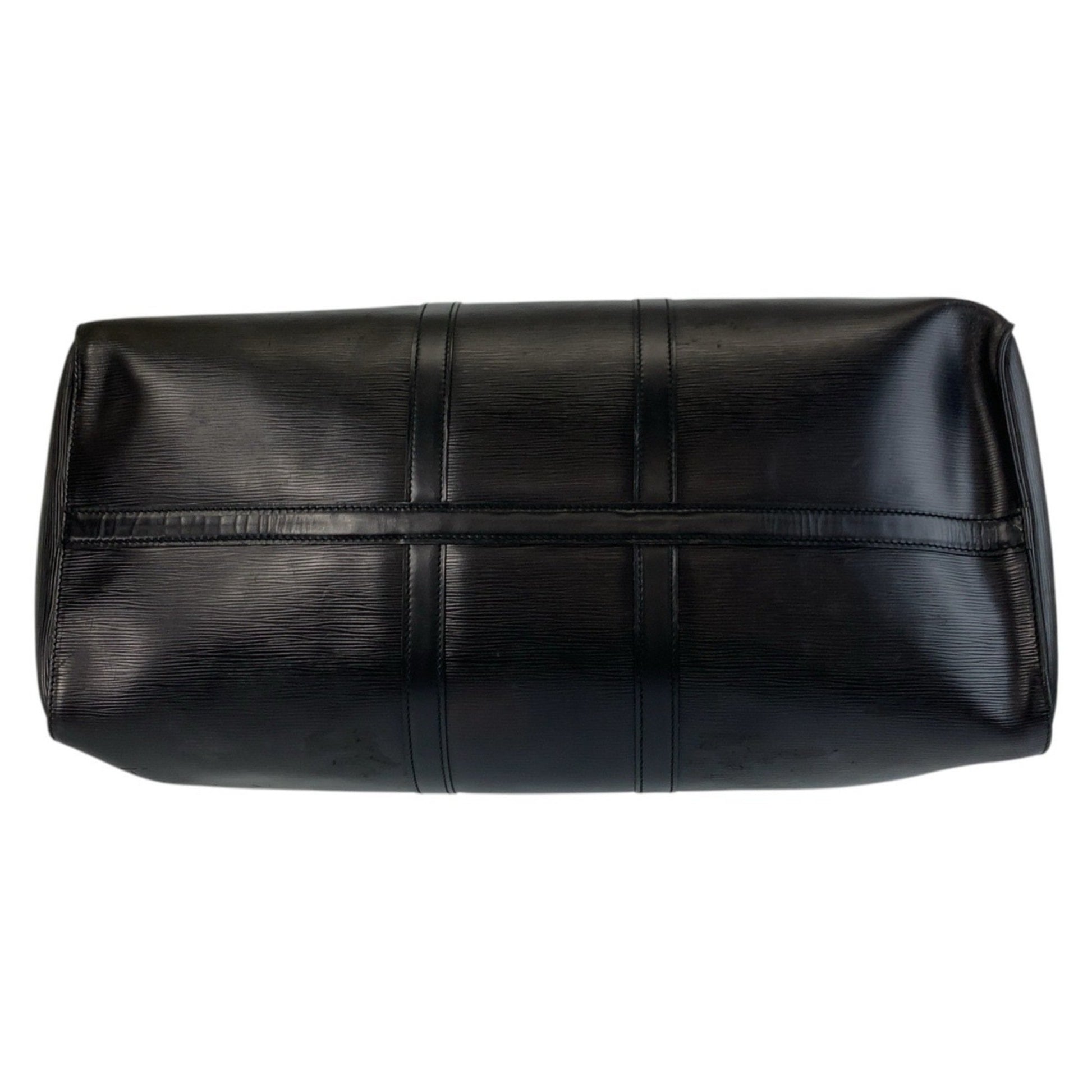 Louis Vuitton Keepall 55, Black, Leather, travel