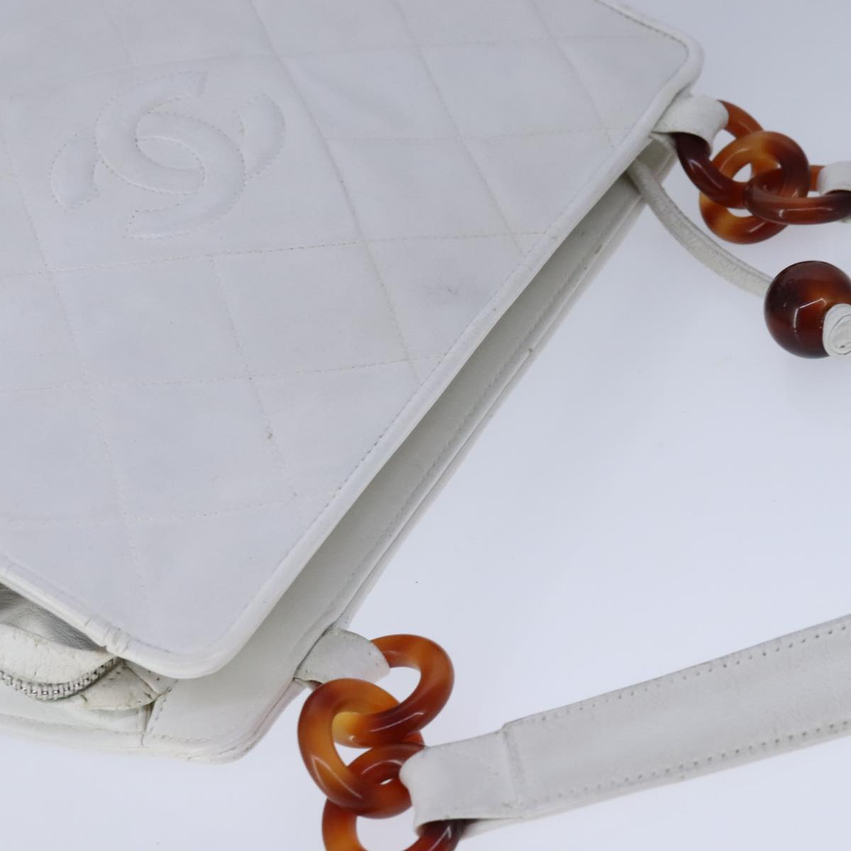 Chanel Cc, White, Leather, shoulder