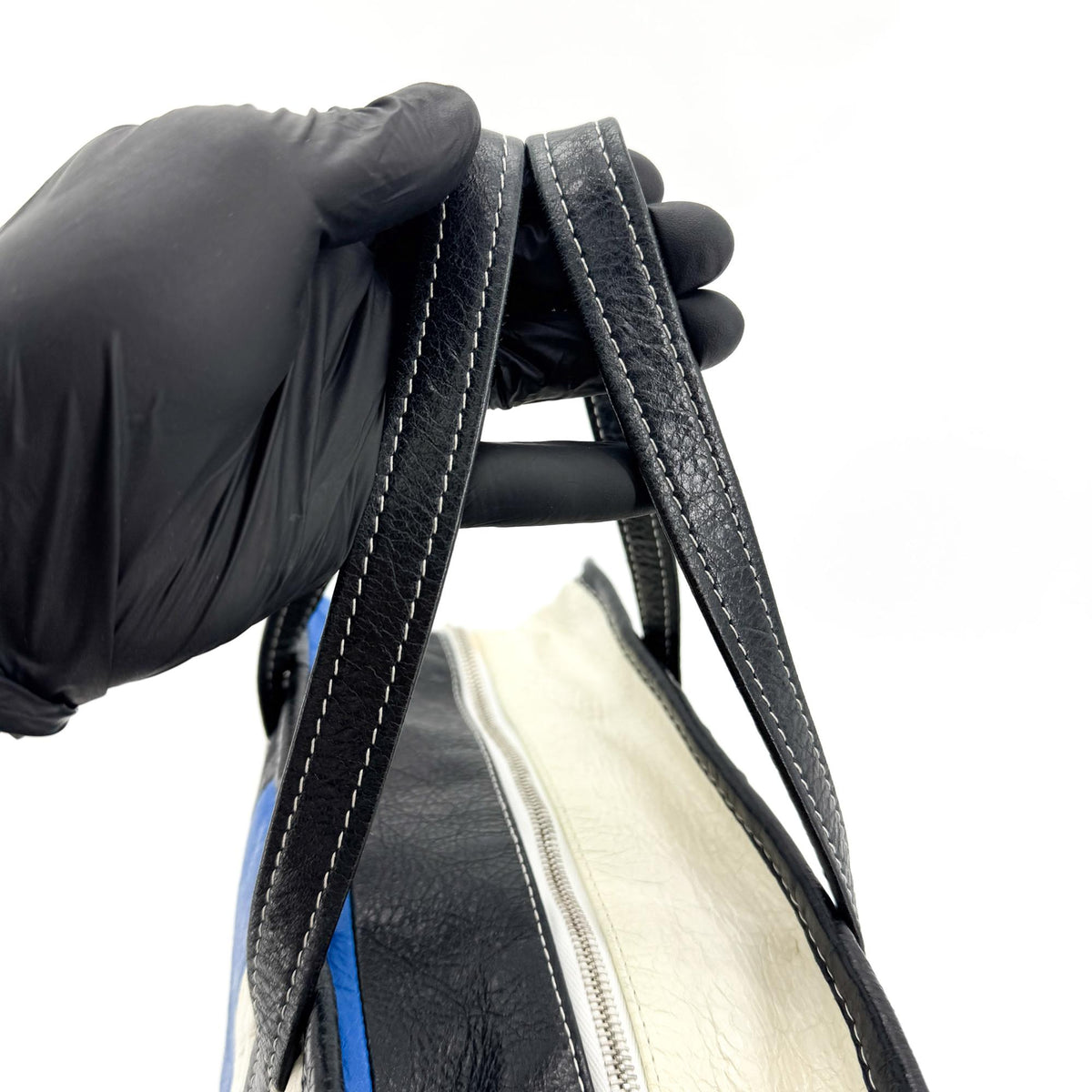 Balenciaga Bazar Striped Leather, Black, Leather, Tote Bag