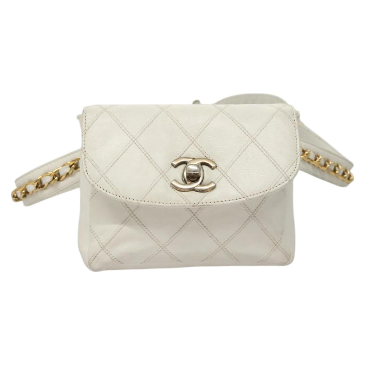 Chanel Cc, White, Leather, shoulder