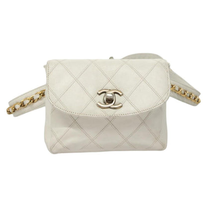 Chanel Cc, White, Leather, shoulder