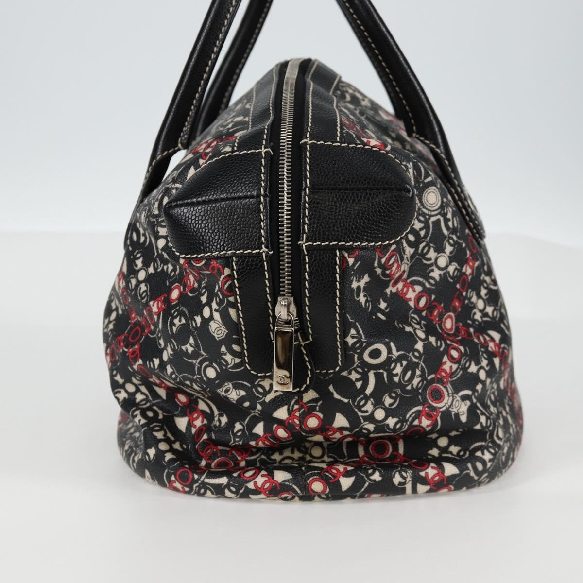 Chanel Optic Coco Bowler Printed Coated Canvas with Caviar, Black, Canvas, Handbag