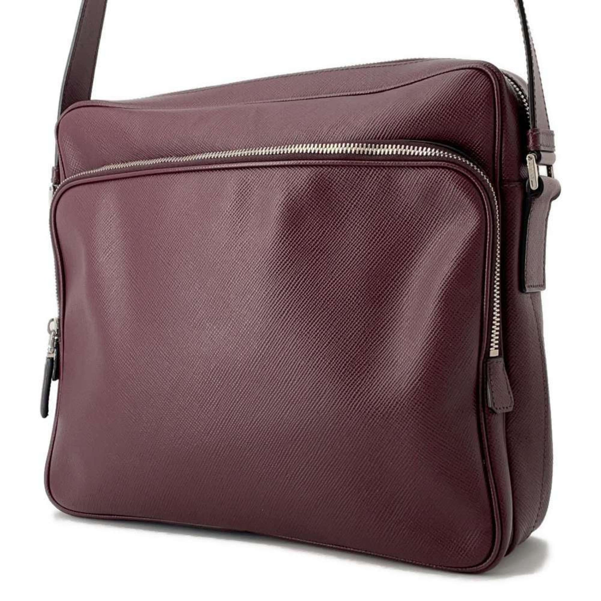 Prada Saffiano, Burgundy, Leather, shoulder