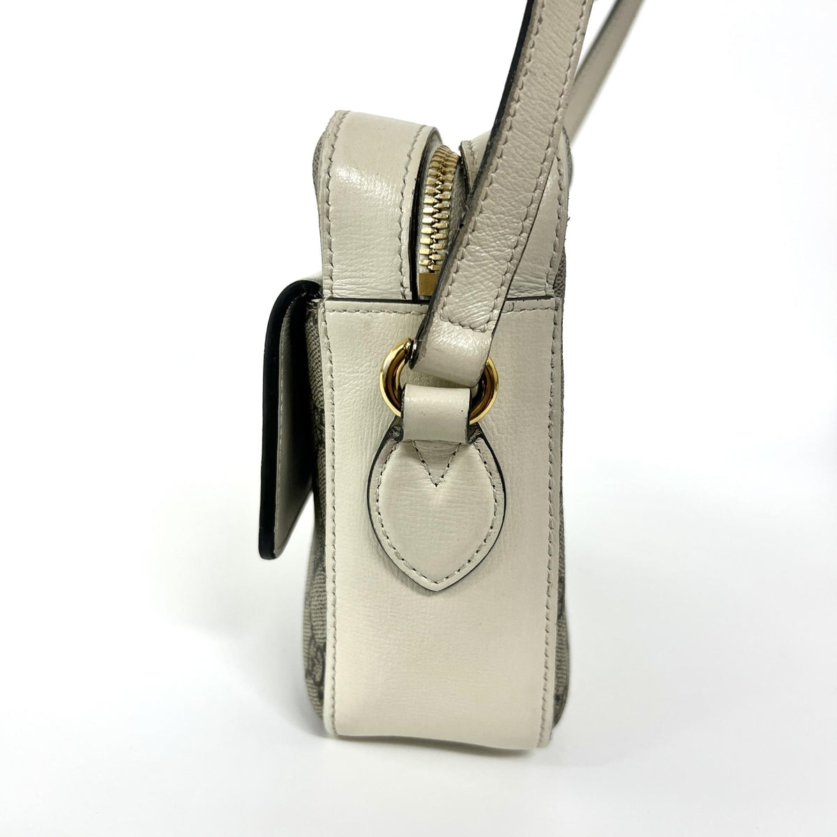 Gucci Horsebit 1955 Flap Pocket Camera GG Coated Canvas and Leather, Beige, Canvas, Handbag