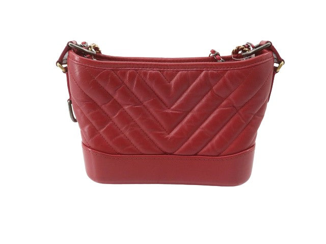 Chanel So Black Gabrielle Hobo Chevron Aged Calfskin, RED, LEATHER, Handbag