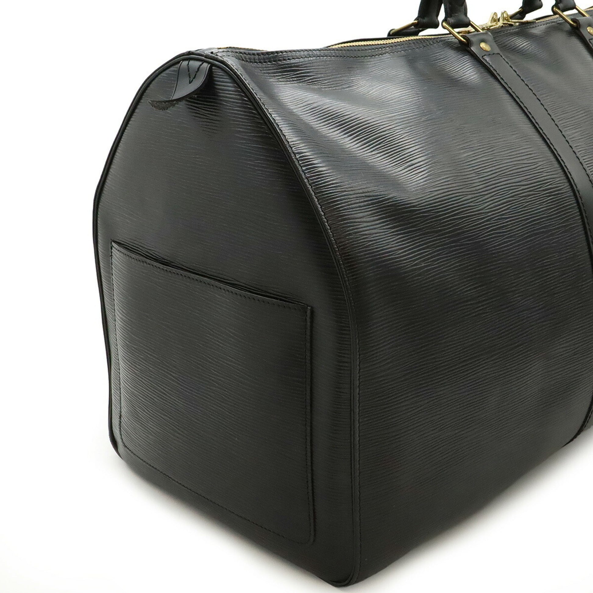 Louis Vuitton Keepall 55, Black, Leather, travel