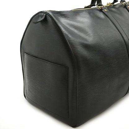 Louis Vuitton Keepall 55, Black, Leather, travel