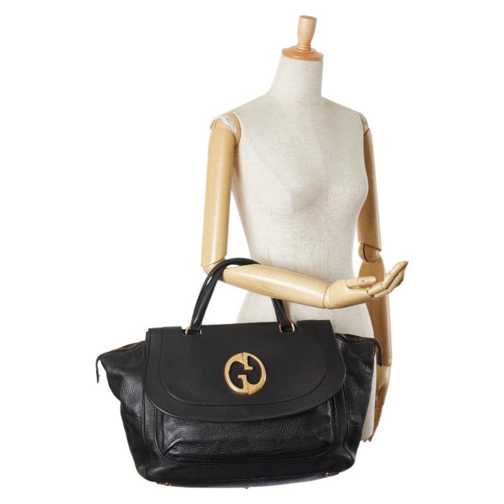 Gucci Double G, Black, Leather, handbag