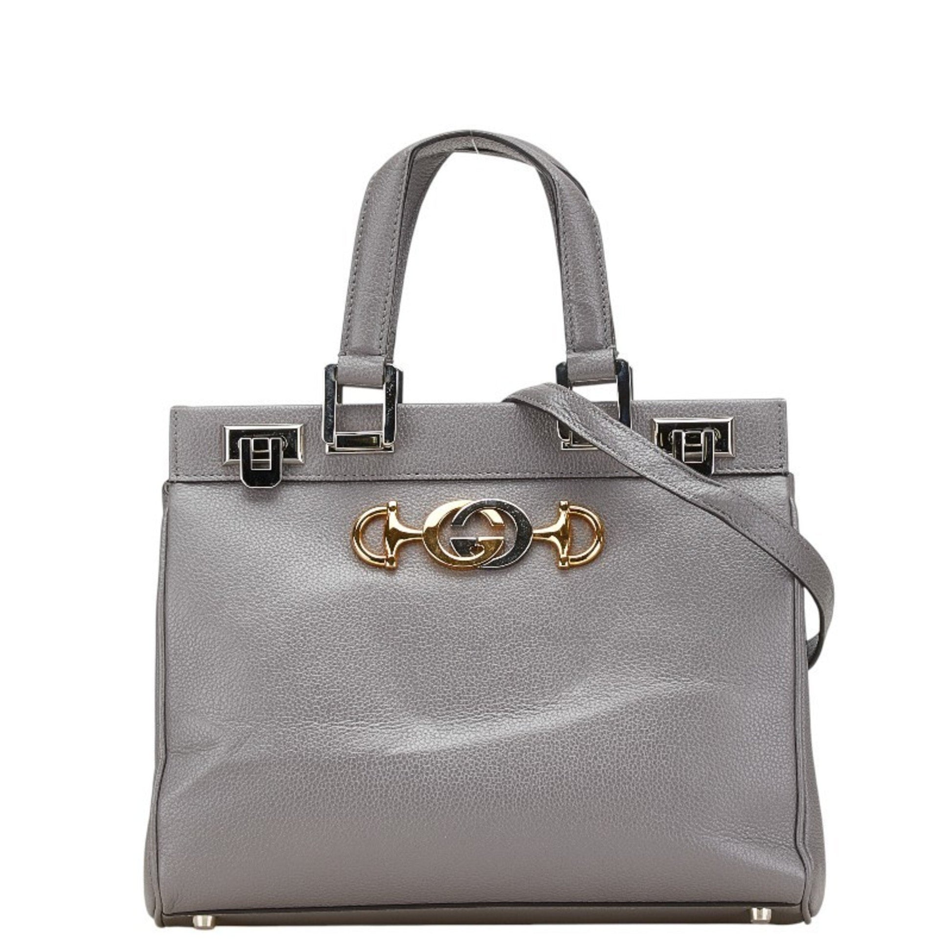 Gucci Zumi, Grey, Leather, handbag