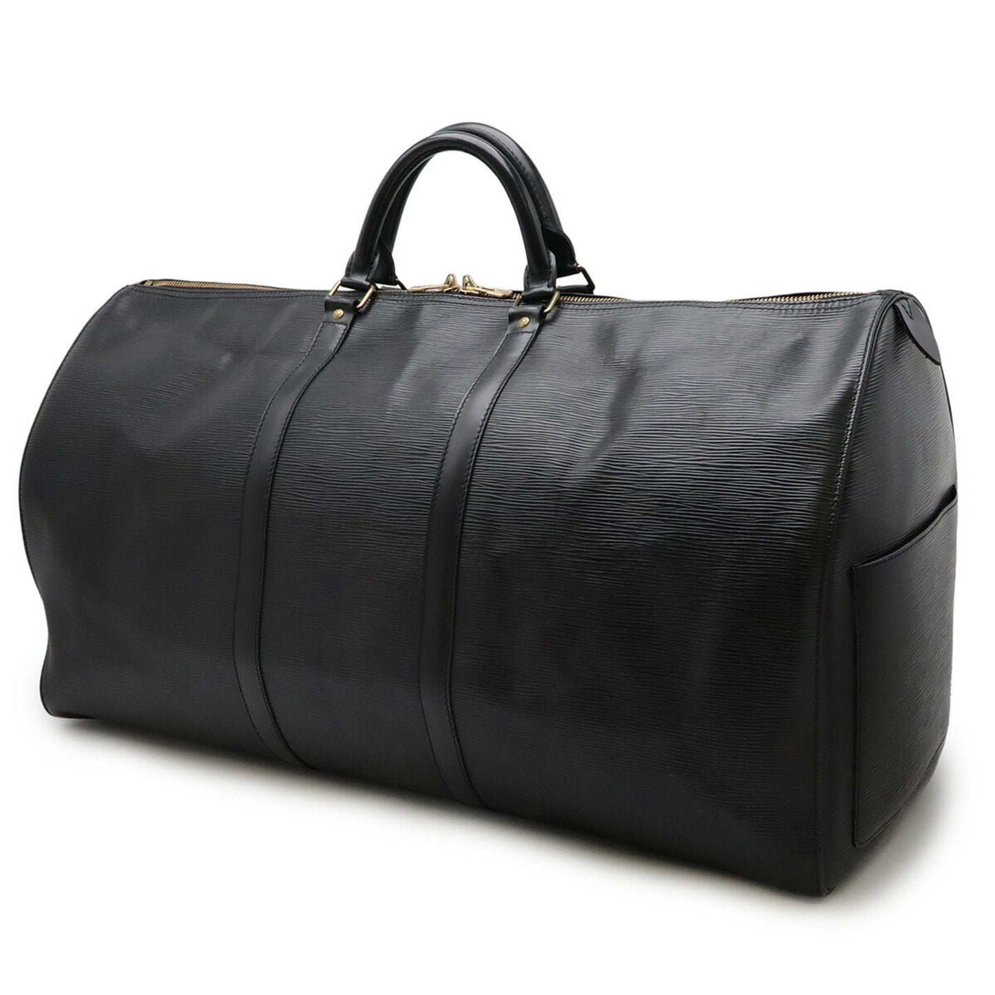 Louis Vuitton Keepall 60, Black, Leather, travel