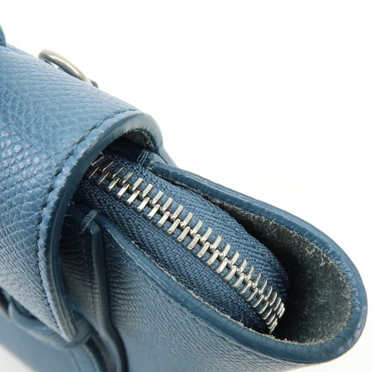 Celine Belt Textured Leather, Blue, Leather, Handbag