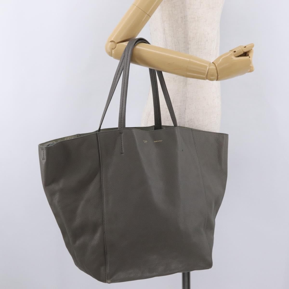 Celine Phantom Cabas Leather, Gray, Leather, Tote Bag