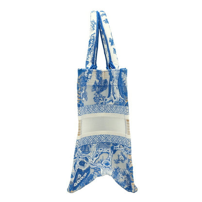 Christian Dior Book Tote Embroidered Leather, Blue, Canvas, Handbag