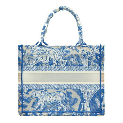 Christian Dior Book Tote Embroidered Leather, Blue, Canvas, Handbag