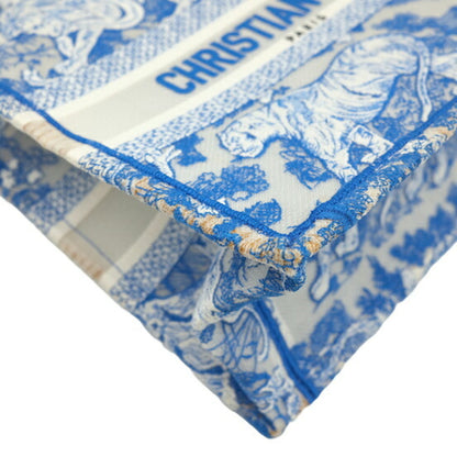 Christian Dior Book Tote Embroidered Leather, Blue, Canvas, Handbag