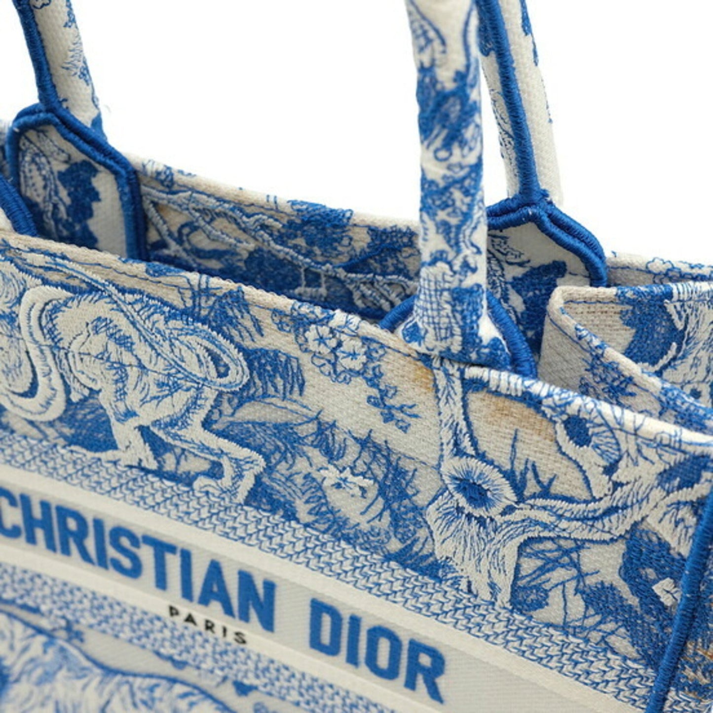 Christian Dior Book Tote Embroidered Leather, Blue, Canvas, Handbag