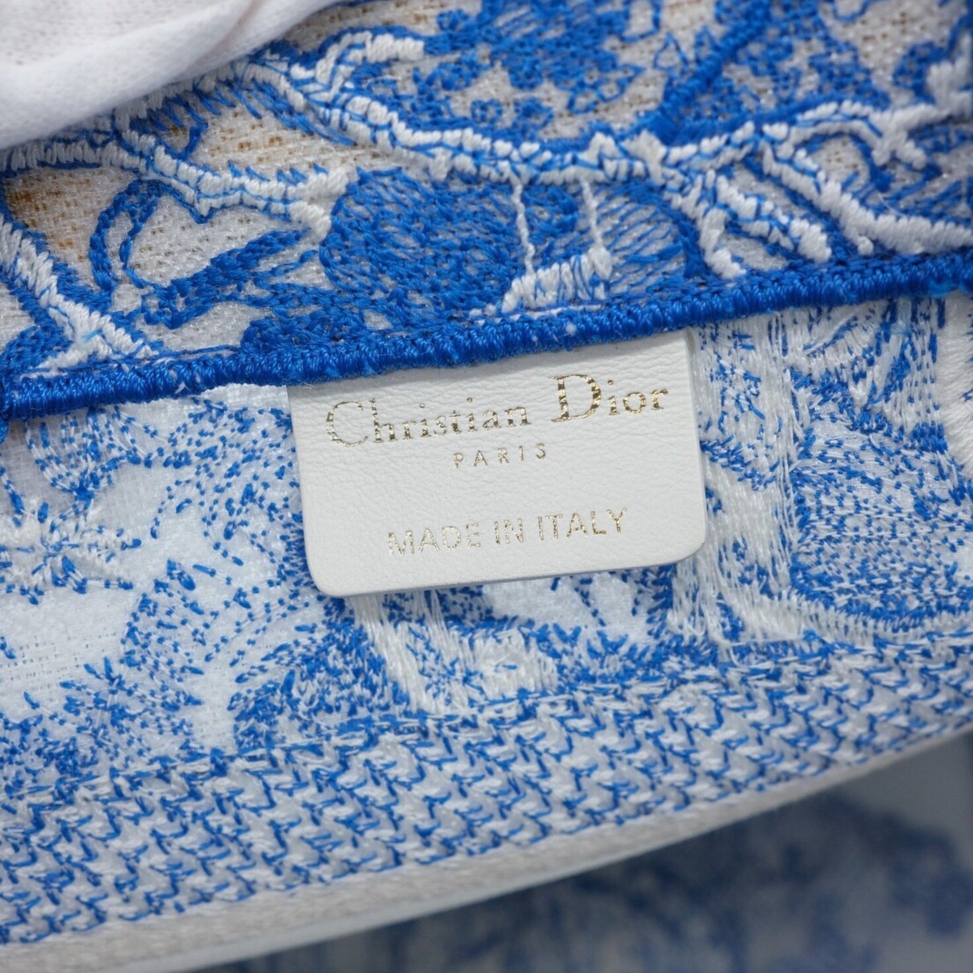 Christian Dior Book Tote Embroidered Leather, Blue, Canvas, Handbag