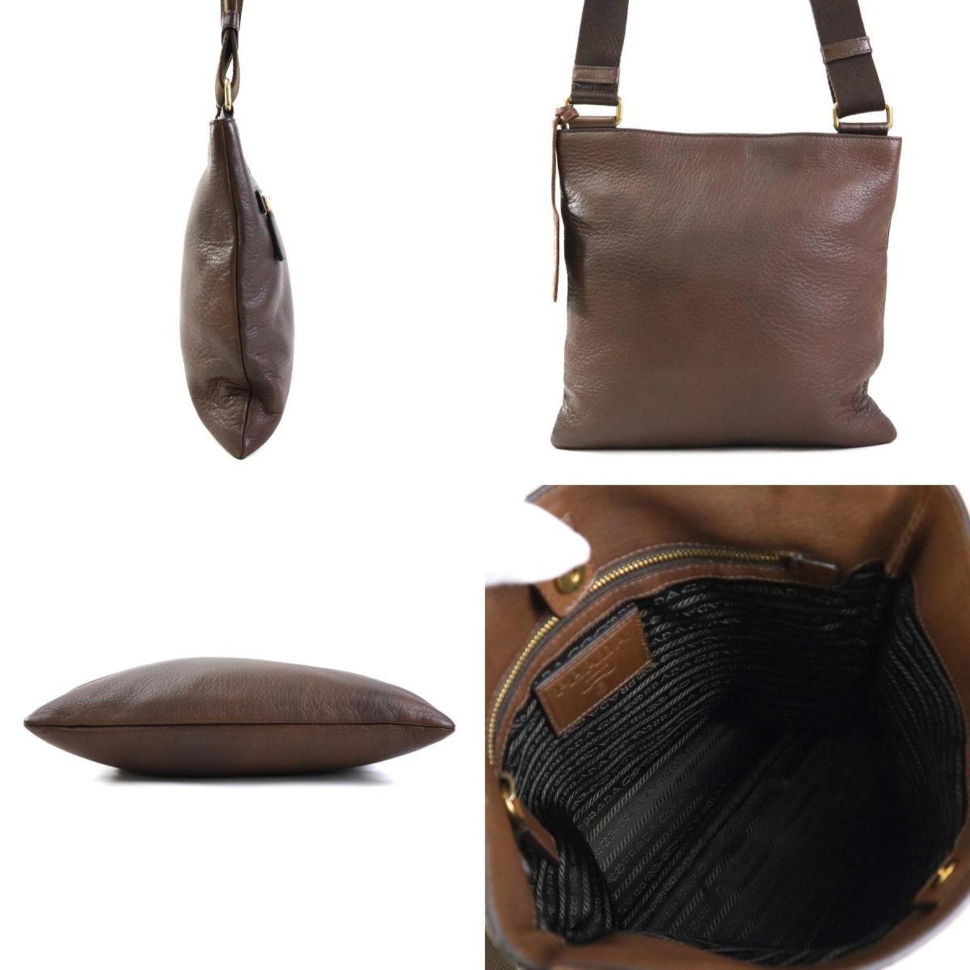 Prada Saffiano, Brown, Leather, shoulder