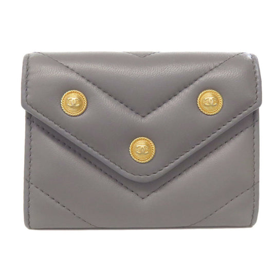 Chanel V-Stich, Grey, Leather, wallet