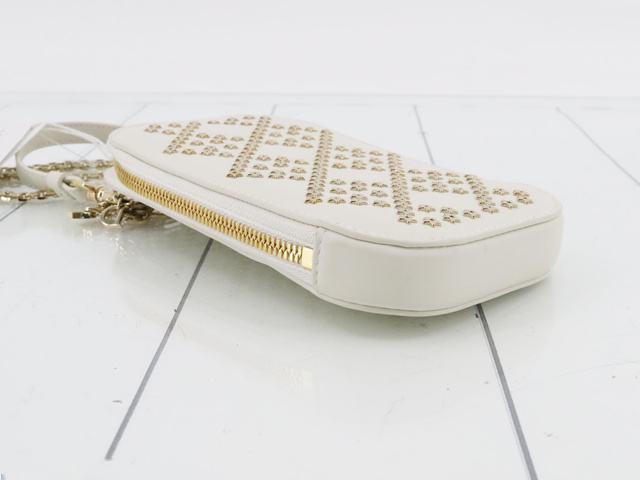 Christian Dior Lady Dior Phone Holder on Chain Studded Leather, ECRU, LEATHER, Clutche & pouche